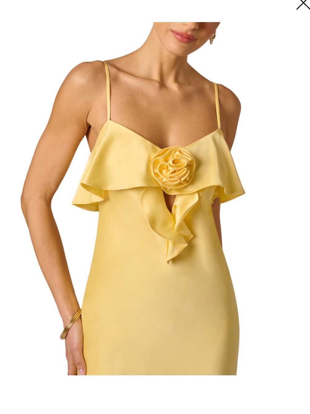 Adrianna Papell Lemon Yellow Ruffle-Front Spaghetti Strap Mini Dress